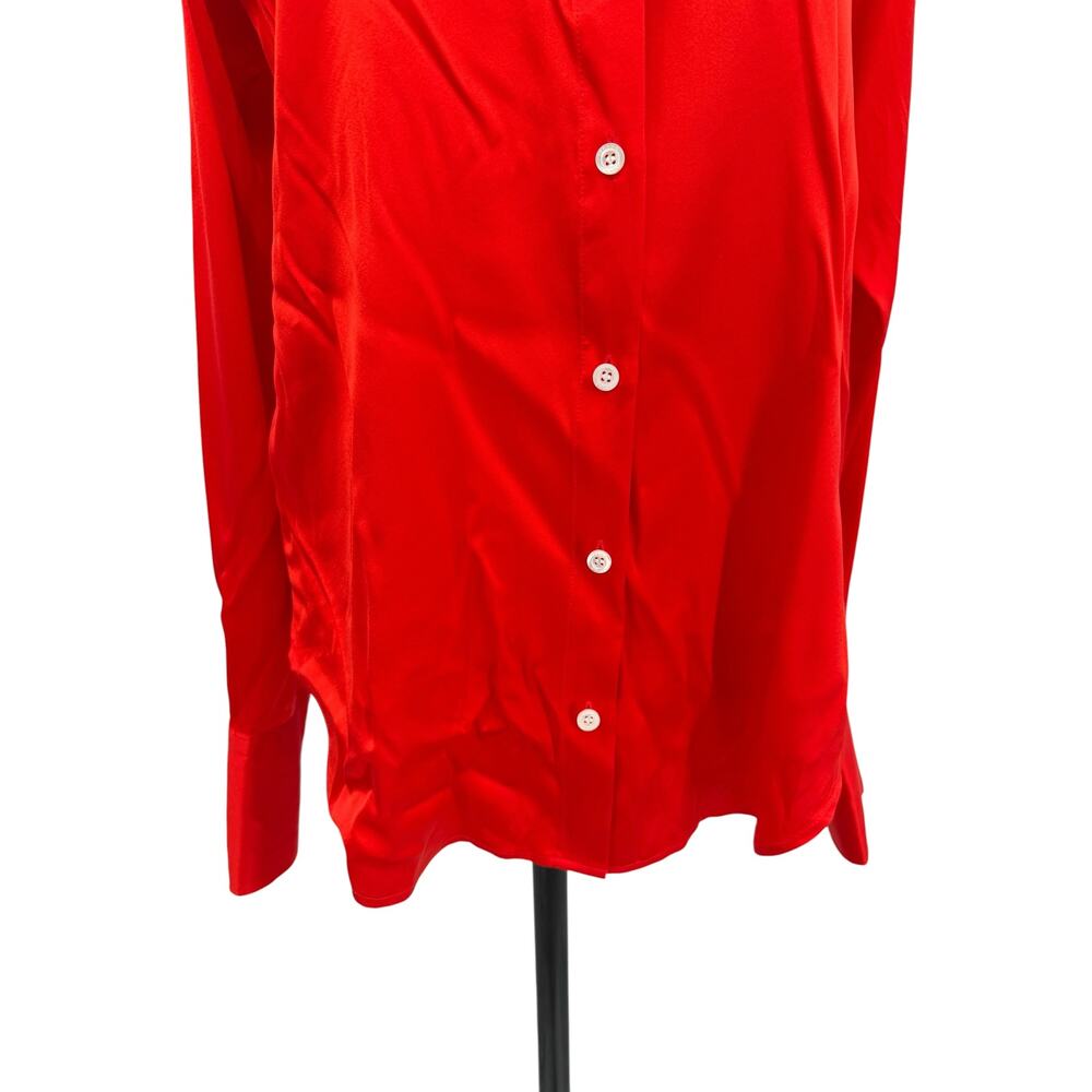 FRAME The Standard Shirt Silk Stretch Button Front Blouse Red Women's Medium - Picture 4 of 11